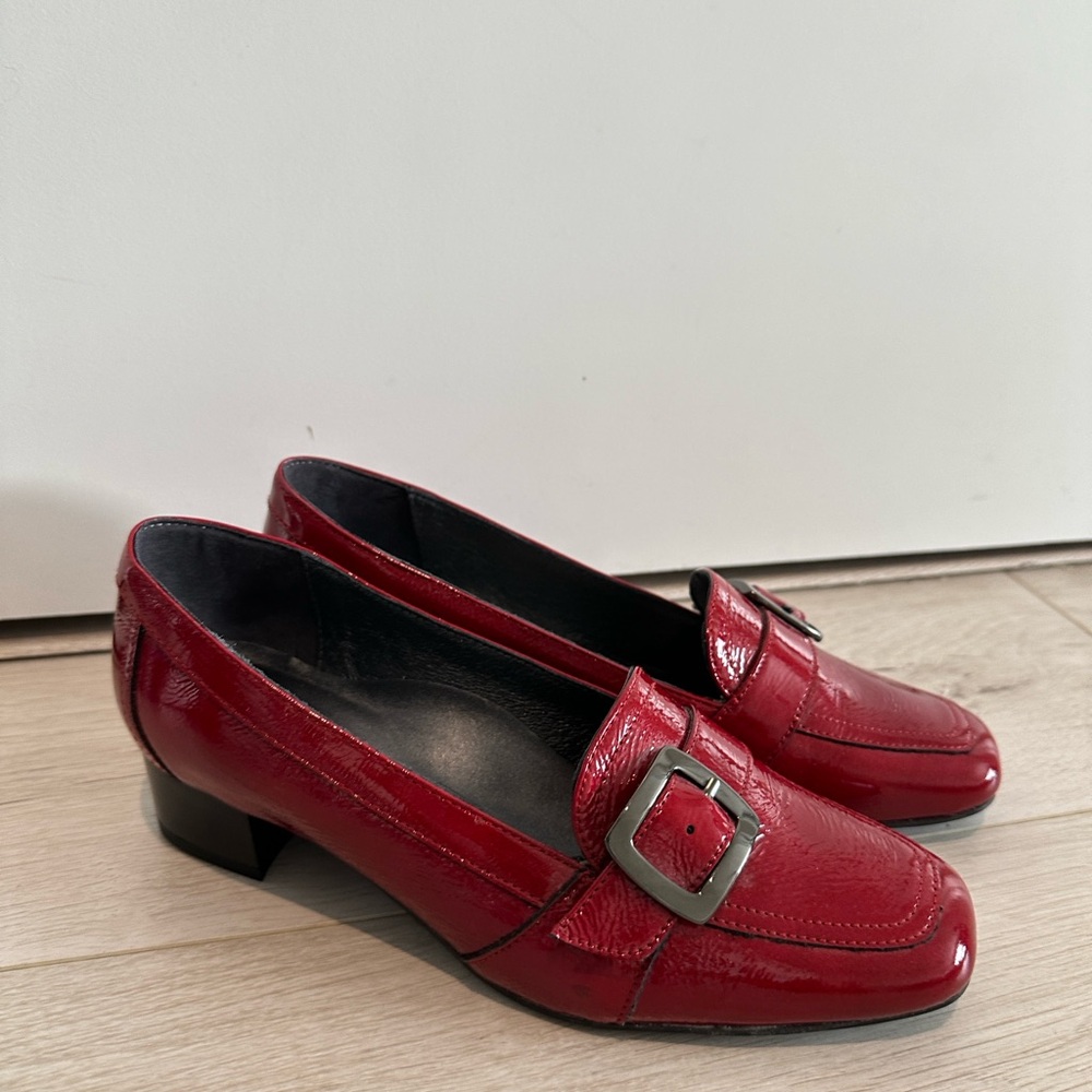 Elegant Red Leather Loafers with Buckle